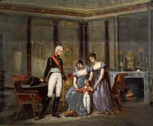 The Empress Josephine presenting her daughter, Hortense and grandson, Louis-Napoléon (future Napoléon III) to Tsar Alexander at Malmaison in May 1814 (preparatory sketch)